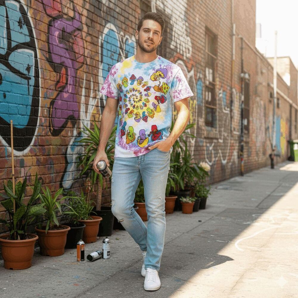 Liquid Blue Shirt Mens Medium Tie Dye Psychedelic Mushrooms Spiral Graphic 2016